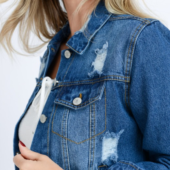Distressed Cotton Crop Denim Jacket - Picture 3 of 4